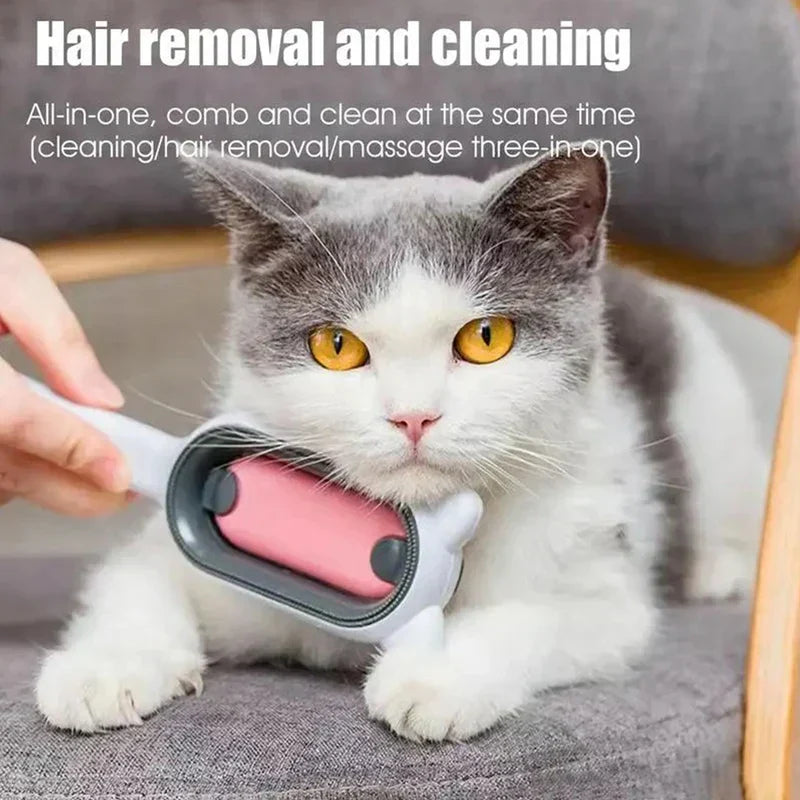 Pet grooming brush in use