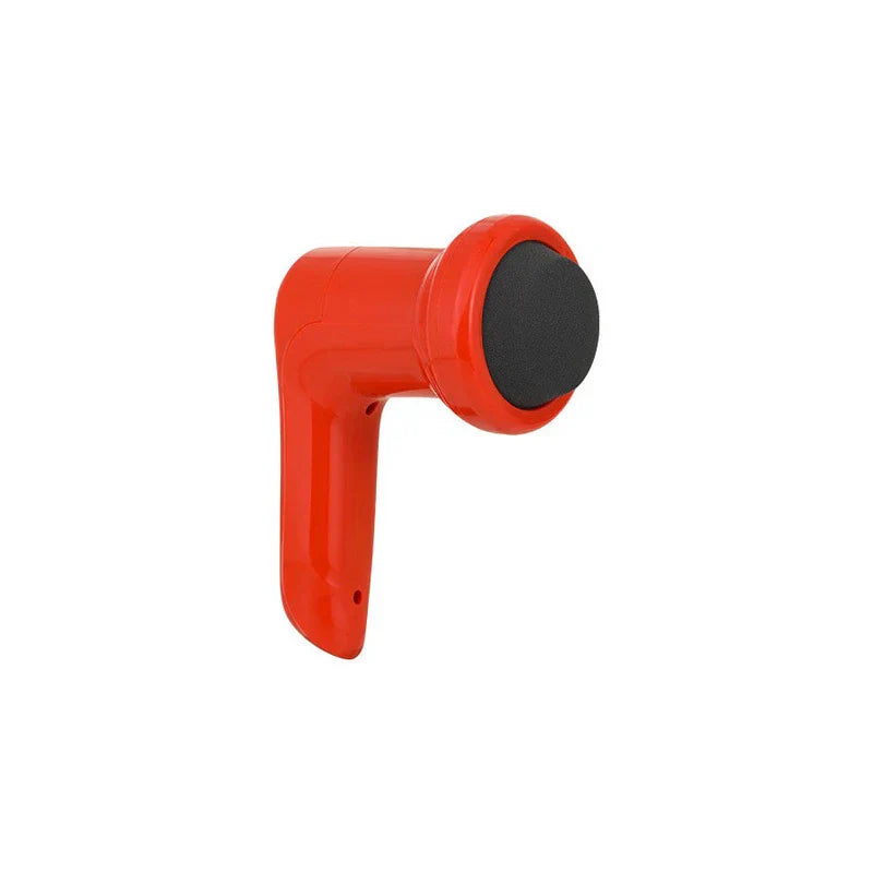 Flea Pet Comb - Glossy red L-shaped handheld massager with a black round massage head on white background