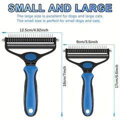 Rake Comb - Size comparison chart showing two grooming tool dimensions for different pet sizes