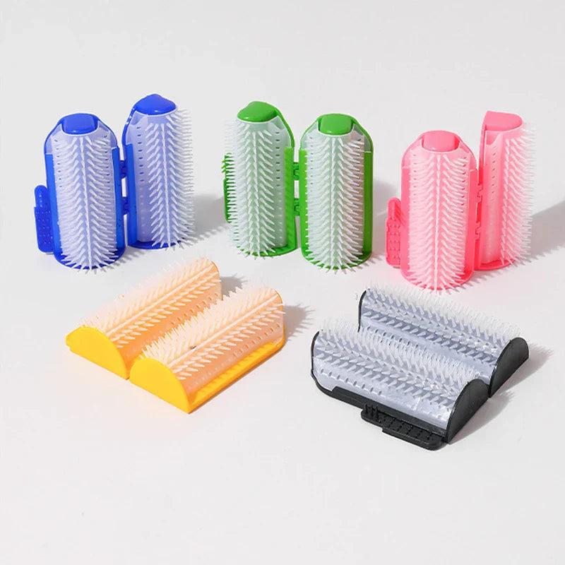 Pet Double Row Grooming Massager Brush - Five double-sided pet grooming brushes in different color variants arranged on a plain white background