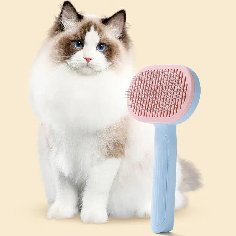 Pet grooming comb shown with loose fur removed from a coat