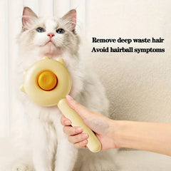 Pet Grooming Brush For Dogs - Hand holding cream pet brush to groom a long-haired light-colored cat