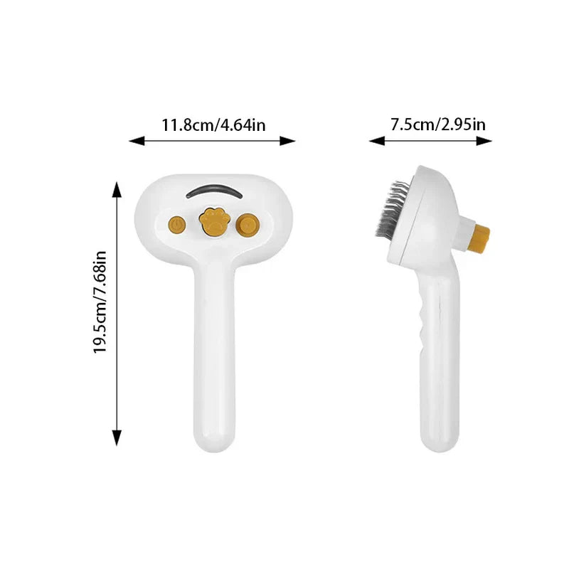 Deshedding Rake - White T-shaped pet grooming brush shown from front and side with centimeter and inch dimension labels