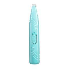 Single light blue cordless pet trimmer, upright on a plain white background