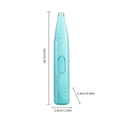 Trimmer - Light teal pet hair clipper with dimension markings, displayed front-facing on a white background