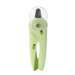 Light green canine nail clippers with clear blade guard shown against white background