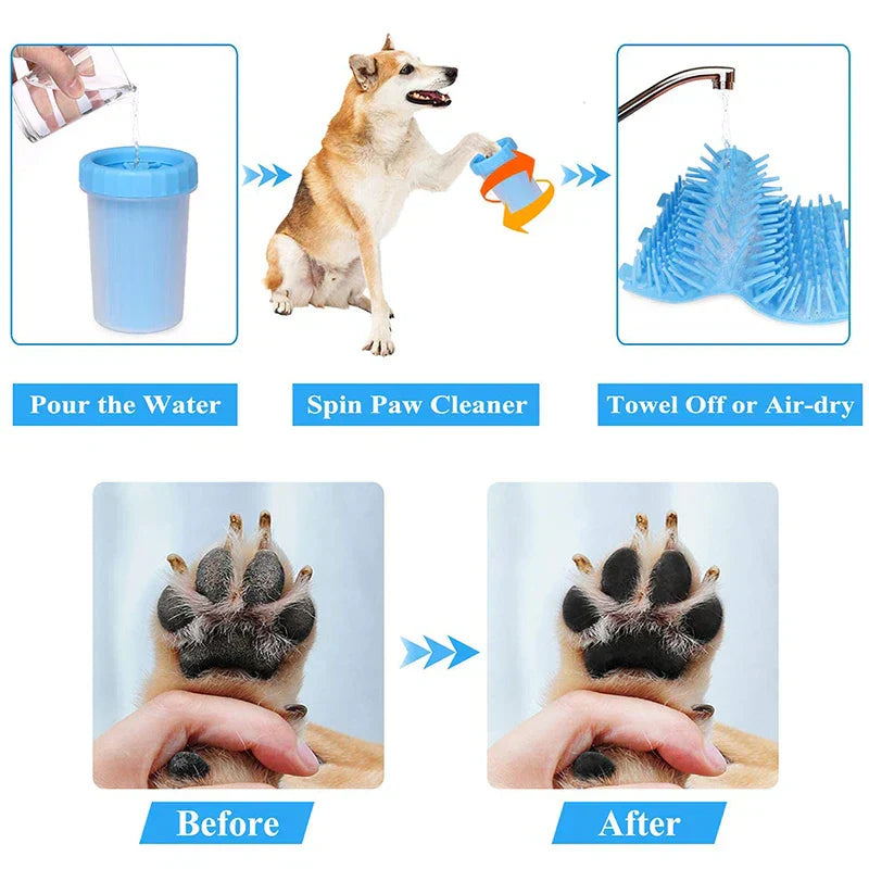 Pet paw cleaner cup washer brush tool on a mat