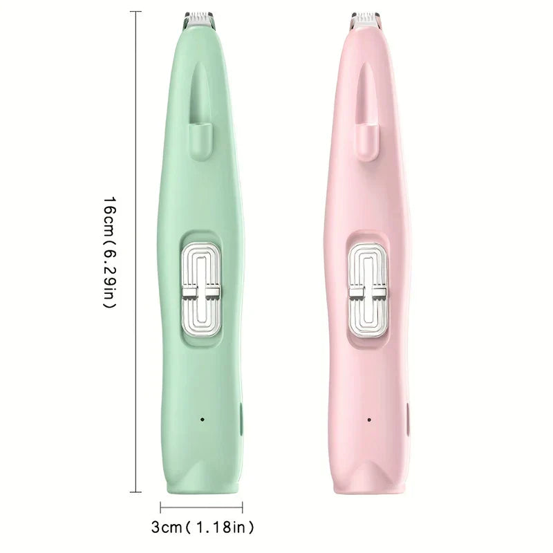 Pet paw hair trimmer resting on a grooming surface