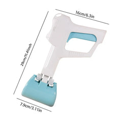 Light blue and white poop scooper with dimension labels: 29cm, 16cm, 7.9cm