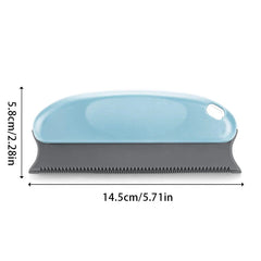 Light blue and gray dog grooming comb with dimensions 14.5cm long and 5.8cm tall, with a hanging hole on the handle