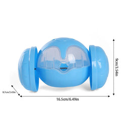 Dispensador de golosinas rodante con forma de coche de juguete lps azul claro con panel frontal transparente, mostrado con dimensiones de 16,5 cm de largo y 9 cm de alto