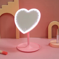 Pink Heart Shaped LED Vanity Makeup Mirror