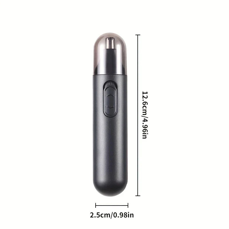 Compact pen-shaped electric nose hair trimmer, dimensions: 12.6cm length, 2.5cm width