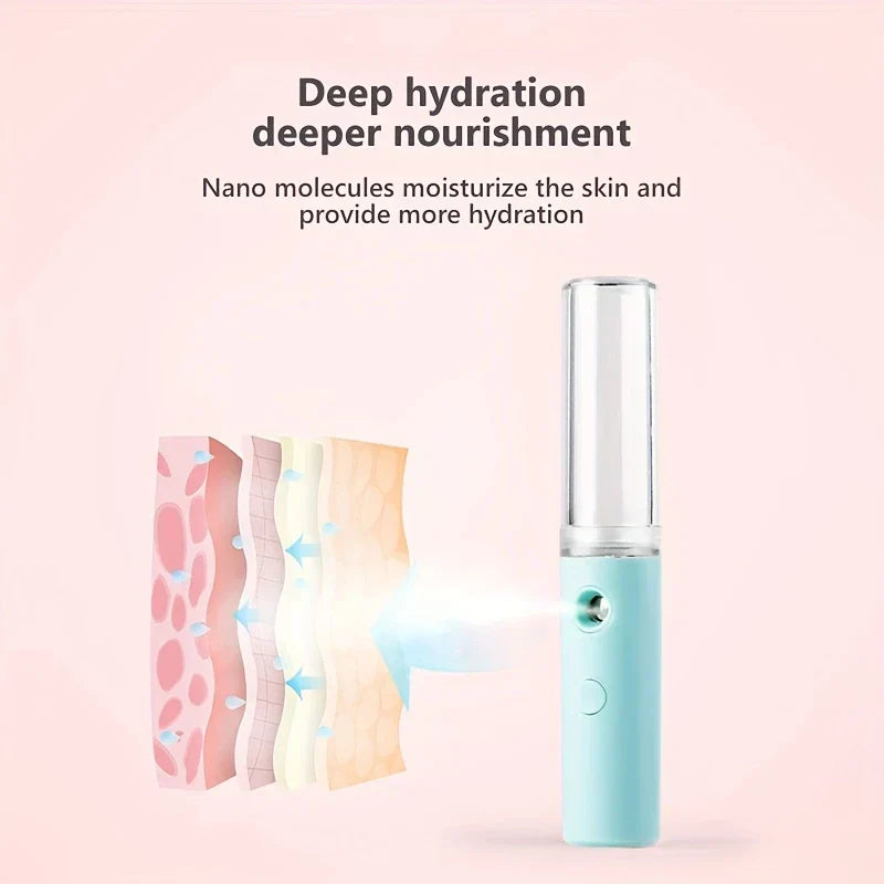 Portable eyebrow pencil with mist sprayer in hand