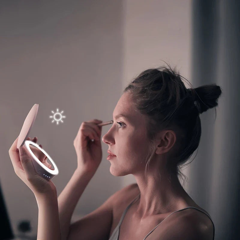LED makeup mirror in folded travel size