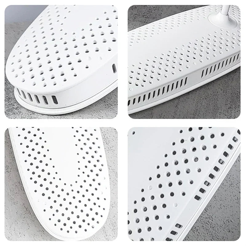 Primer plano de los orificios de ventilación del secador de zapatos, diseño poroso para secado rápido