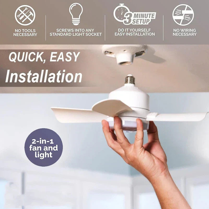 hängedeckenventilator für zelte - Hand montiert einen 2-in-1-Licht- und Hängedeckenventilator in eine Deckenlampenfassung, mit Symbolen für schnelle Montage