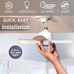 hängedeckenventilator für zelte - Hand montiert einen 2-in-1-Licht- und Hängedeckenventilator in eine Deckenlampenfassung, mit Symbolen für schnelle Montage
