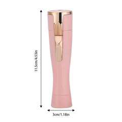 Pink rose gold mini electric epilator, compact 11.5cm x 3cm size