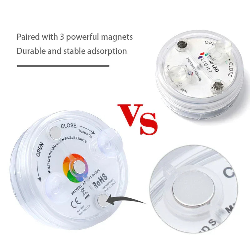 Comparison of a camping lantern with 3 magnets versus one with a single magnet, showing magnet count difference.