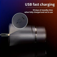 Side view of an electric shaver connected to a USB cable, with a close-up of its top USB-C port and power button, plus USB fast charging text