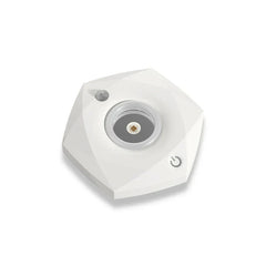 White hexagonal portable uv sterilizer lamp with power button and sensor on plain white background