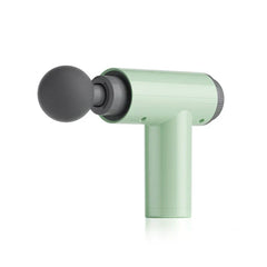 Mint green psoas muscle massager with round black massage head on white reflective background