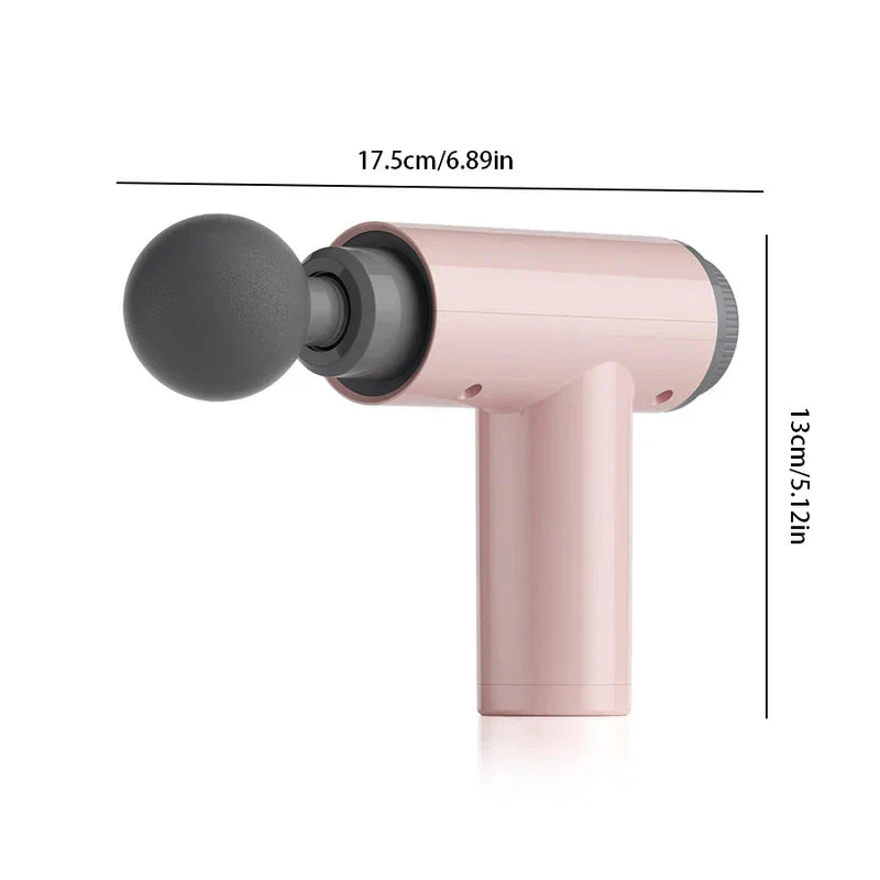 Pink psoas muscle massager with grey ball head, showing 17.5cm length and 13cm height dimensions