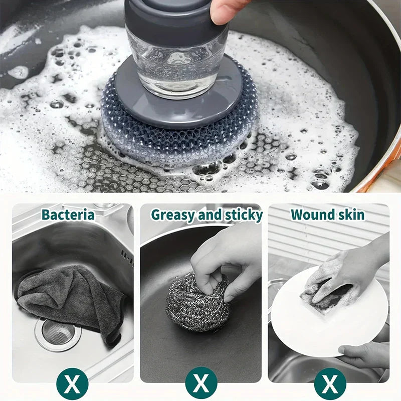 Pot Scrubber Brush with Soap Dispensing Handle