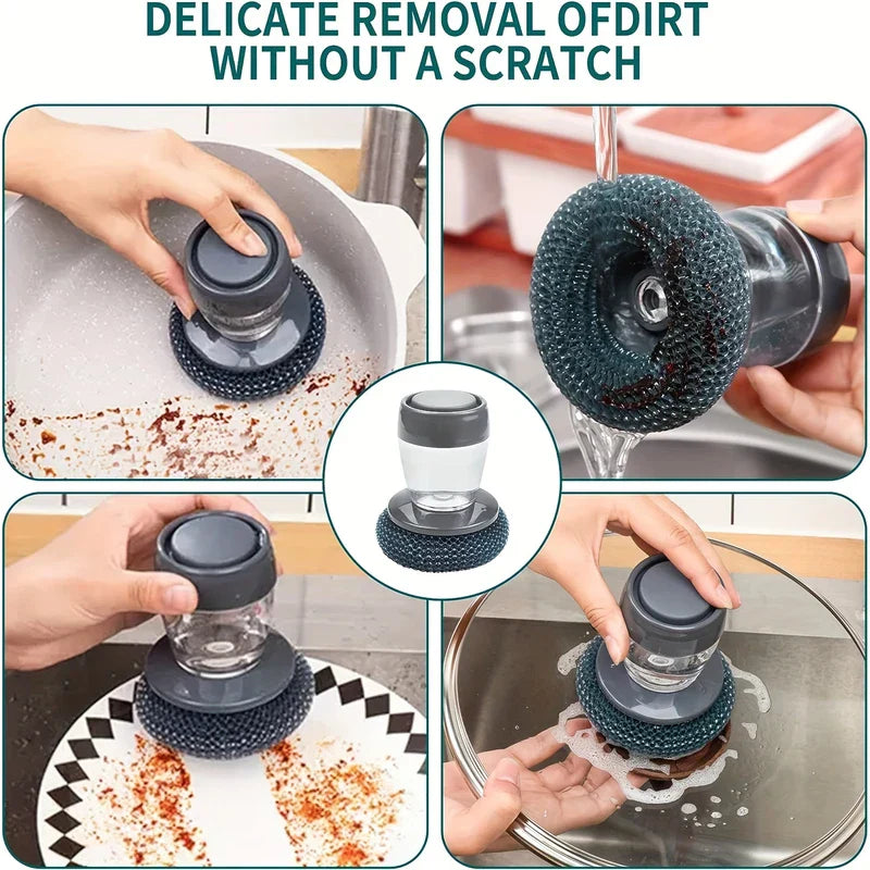 Pot Scrubber Brush with Soap Dispensing Handle