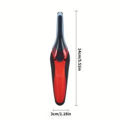 Draufsicht auf roten und schwarzen elektrischen Wimpernformer mit den Maßen 14 cm / 5,51 Zoll Höhe und 3 cm / 1,18 Zoll Breite