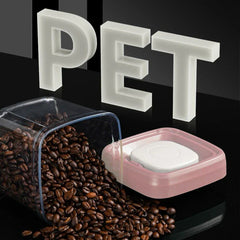 Luftdichter PET-Kunststoffbehälter mit Kaffeebohnen, lebensmittelechtes Material zeigend