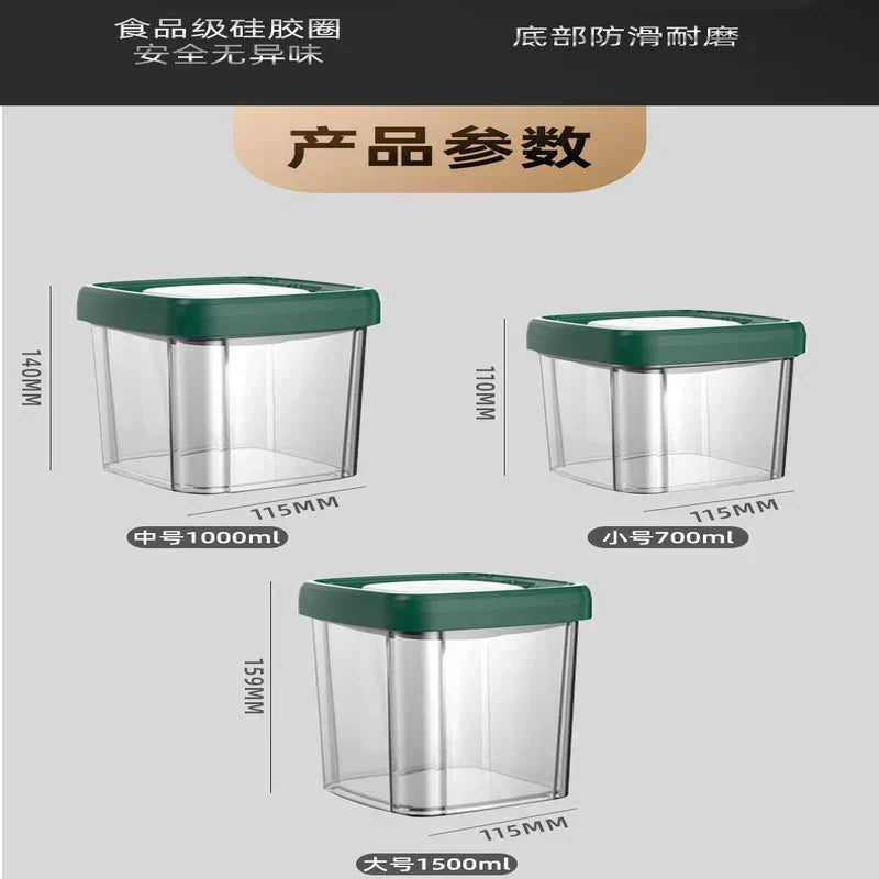 Größentabelle für luftdichte Vorratsbehälter mit 700ml 1000ml 1500ml Abmessungen