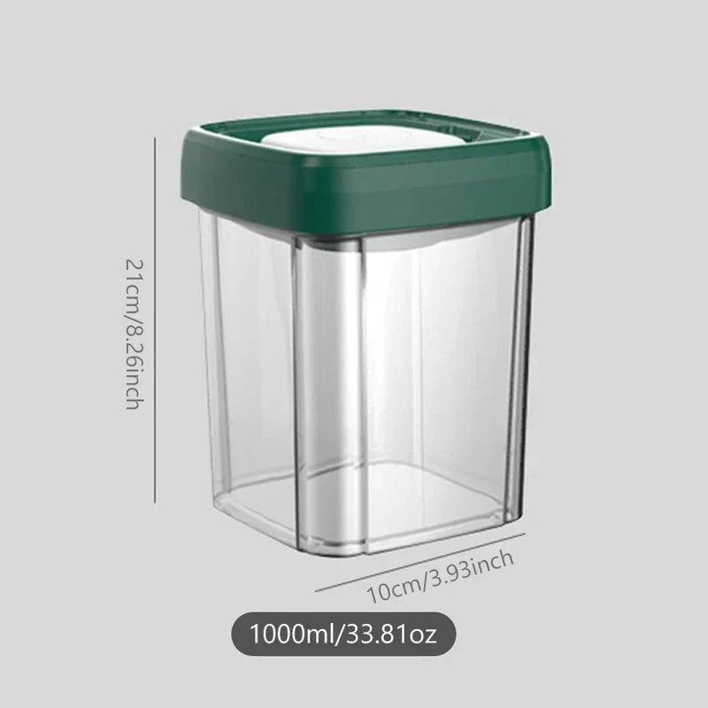1000ml luftdichter Vorratsbehälter mit grünem Deckel und Abmessungen