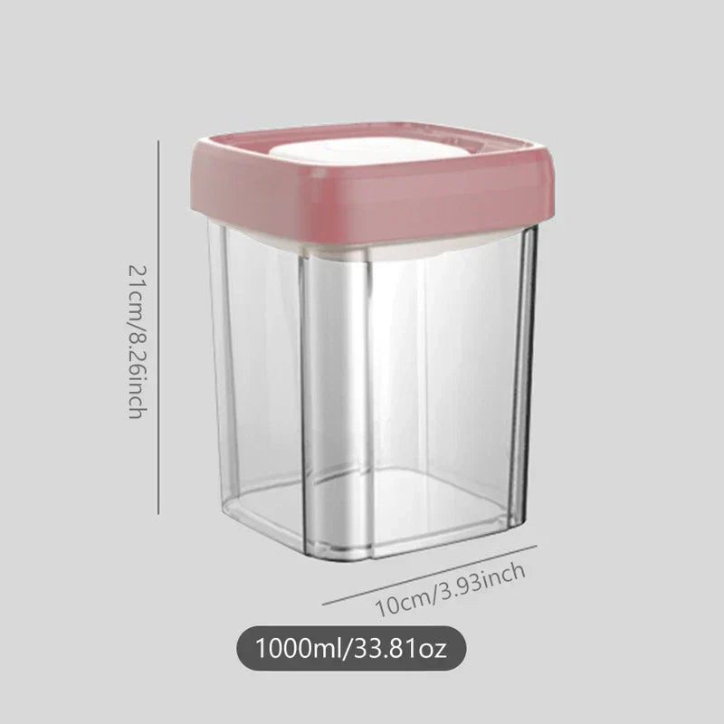 1000ml luftdichter Vorratsbehälter mit rosa Deckel und Größenangaben