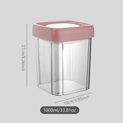 1000ml luftdichter Vorratsbehälter mit rosa Deckel und Größenangaben