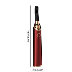 Red heated eyelash curler with size dimensions 13.5cm x 2cm