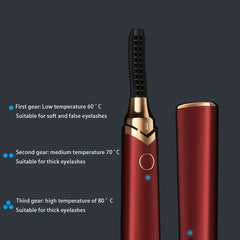 Red 3-temperature heated eyelash curler 60°C 70°C 80°C for different lashes