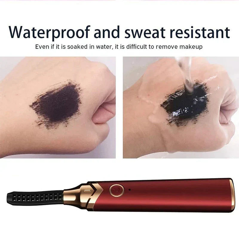 Waterproof heated lash curler demo with hand makeup under running water