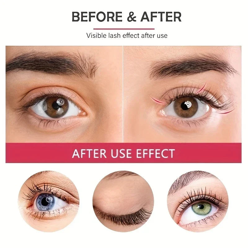 Before and after eye comparison showing lash results from using an eyelash curler