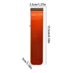 Orange rectangular hair clipper trimmer with labeled dimensions: 15.5cm height, 3.5cm top width, 3cm bottom width