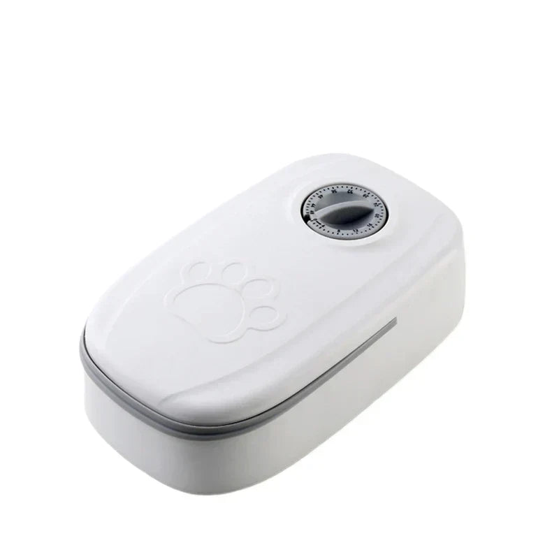 Programmable timed pet food dispensing station with food bowl