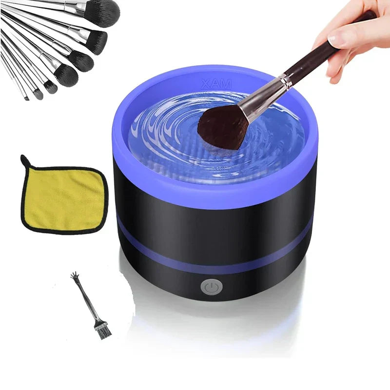 Quick wash & dry cosmetic brush cleaning device in use