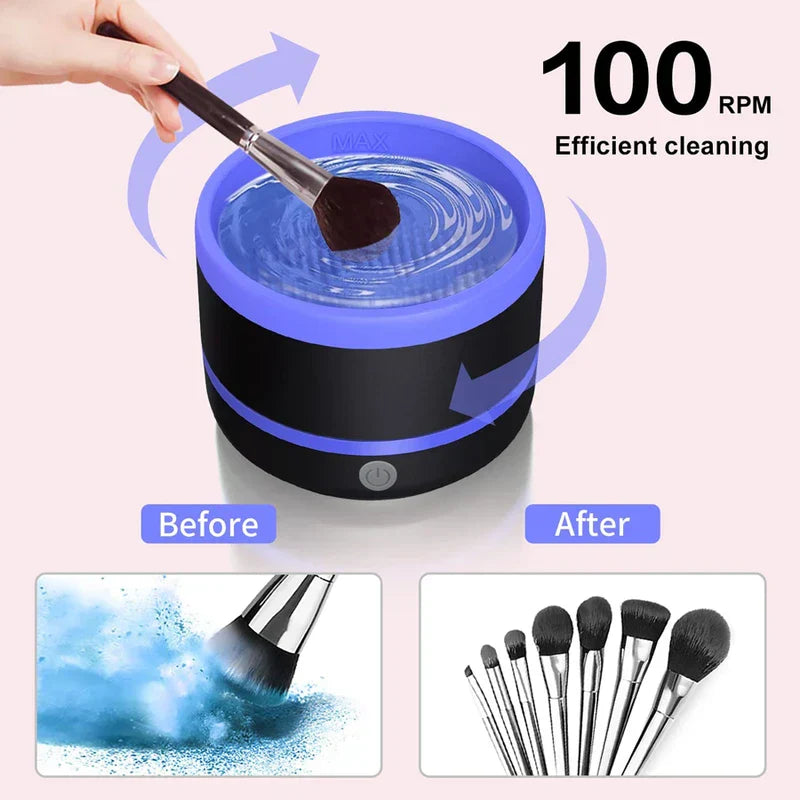 Cosmetic brush cleaning device on a counter