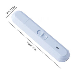 Light blue portable electric nail file pen with measurement labels