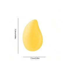Yellow mango-shaped rechargeable hand warmer with height 11.8cm/4.64in and width 7.5cm/2.95in on white background