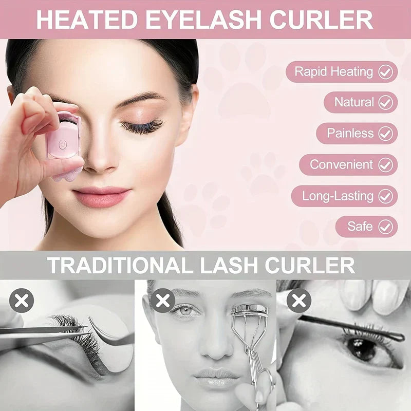 Portable heated eyelash curler with charging cable