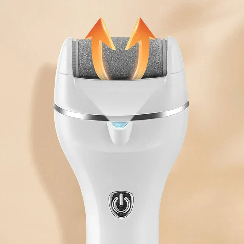 Hand holding the rechargeable pedicure hard skin smoothing tool