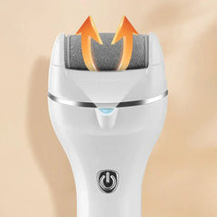 Hand holding the rechargeable pedicure hard skin smoothing tool