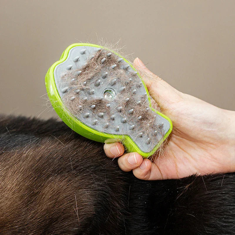 Cleaning brush tool in use for pet grooming